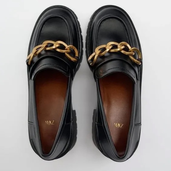 Zara Chain Trim Heeled Lug Sole Loafers - Picture 5 of 5